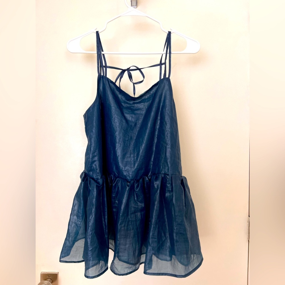 COS Teal Sheer Strappy Trapeze Spaghetti Strap Top Tank Blouse Size 8